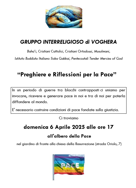 Domenica 6 Aprile 2025 – ore 17:00 – Preghiere e Riflessioni per la Pace